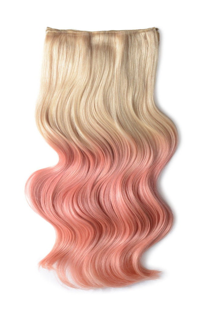Double Wefted Full Head Remy Clip in Human Hair Extensions - ombre/Ombre (#T60/Pink)