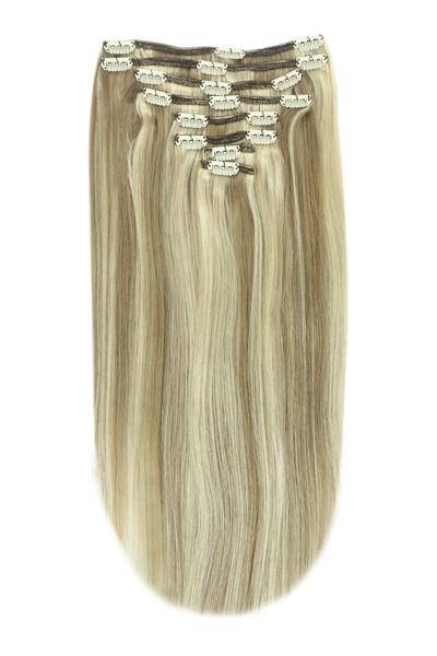 Full Head Remy Clip in Human Hair Extensions - Ash Brown/Bleach Blonde Mix (#9/613) Full Head Set cliphair 