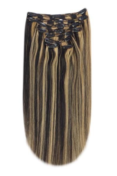 Full Head Remy Clip in Human Hair Extensions - Natural Black/Blonde Mix (#1B/27) Full Head Set cliphair 