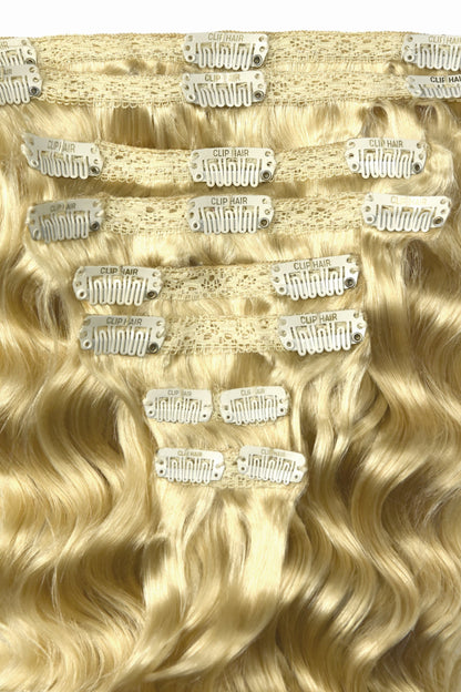 Curly Full Head Remy Clip in Human Hair Extensions - Bleach Blonde (#613) Curly Clip In Hair Extensions cliphair 