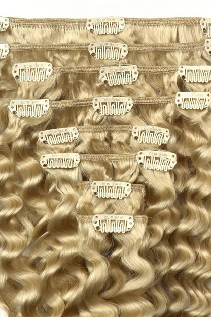 Curly Full Head Remy Clip in Human Hair Extensions - Light Ash Blonde (#22) Curly Clip In Hair Extensions cliphair 