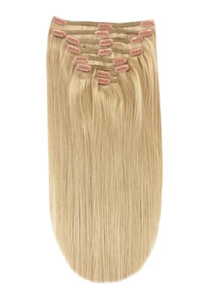 Full Head Remy Clip Human Hair Extensions Light Golden Blonde