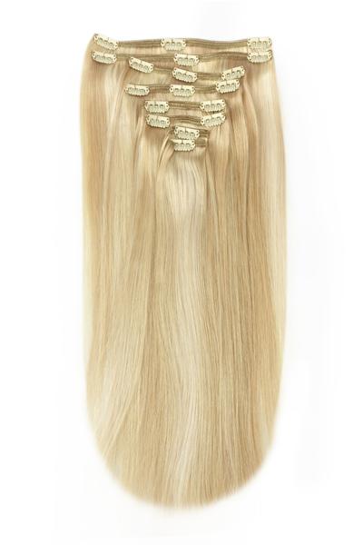 Full Head Remy Clip in Human Hair Extensions - Golden Blonde/Bleach Blonde Mix (#16/613) Full Head Set cliphair 