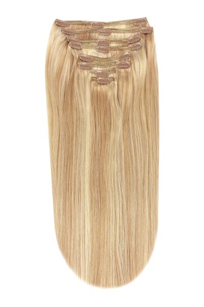 Full Head Remy Clip in Human Hair Extensions - Light Brown/Golden Blonde/Bleach Blonde Mix (#12/16/613) Full Head Set cliphair 