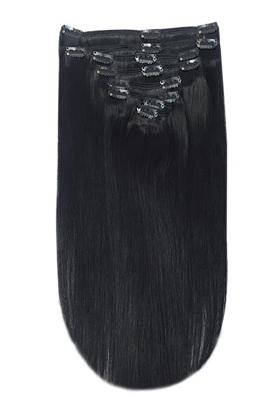 Full Head Remy Clip in Human Hair Extensions - Jet Black (#1) Full Head Set cliphair 
