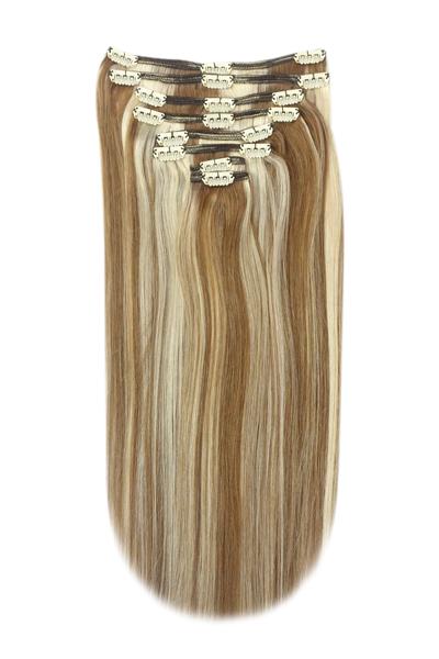 Full Head Remy Clip in Human Hair Extensions - Light Brown/Bleach Blonde Mix (#6/613) Full Head Set cliphair 