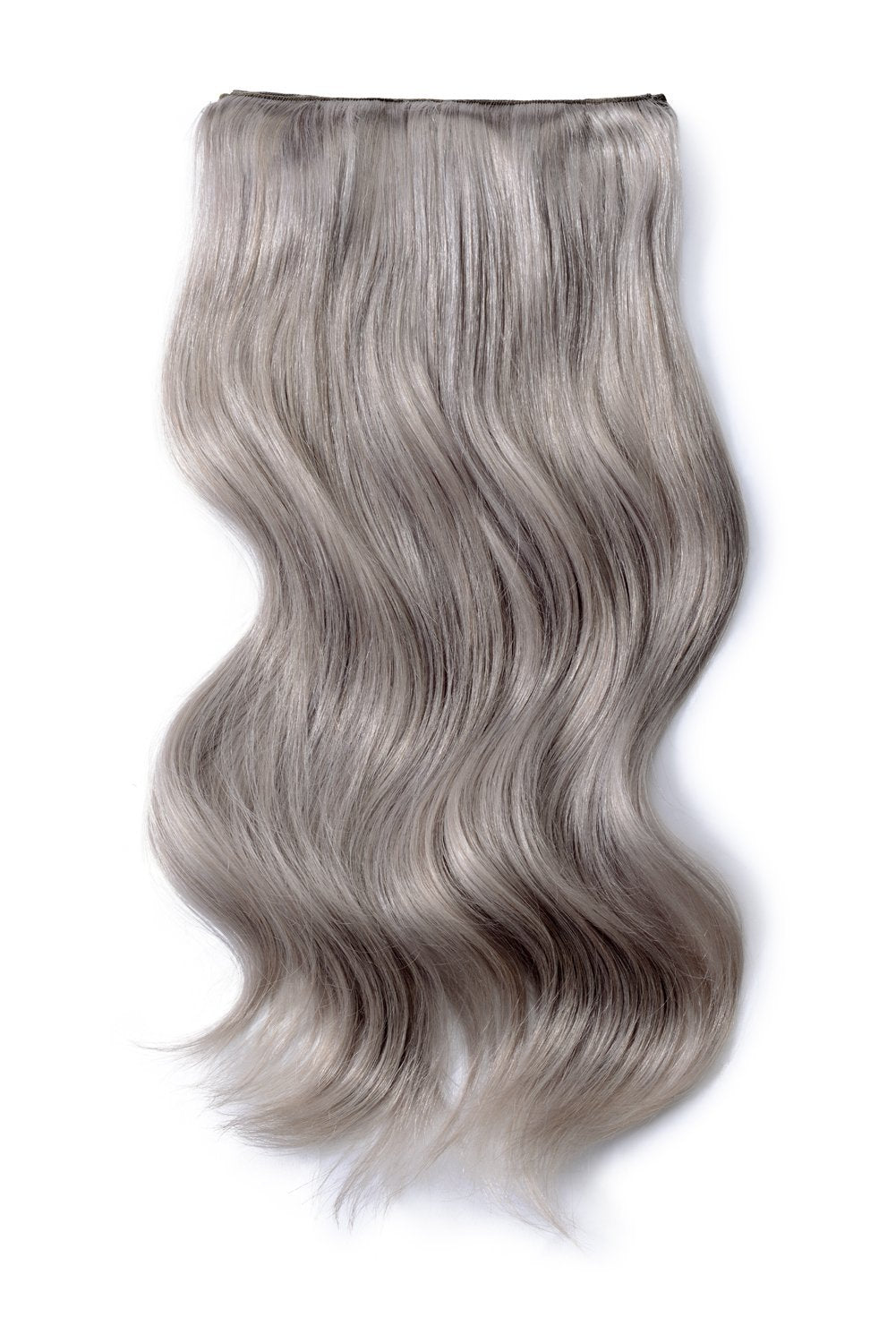 Double Wefted Full Head Remy Clip Human Hair Extensions Silver Grey