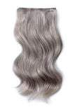 Double Wefted Full Head Remy Clip in Human Hair Extensions - Silver/Grey (#SG)