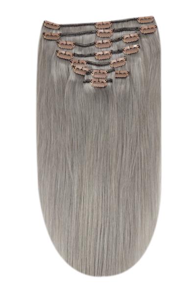 Full Head Remy Clip Human Hair Extensions Silver Grey Hair