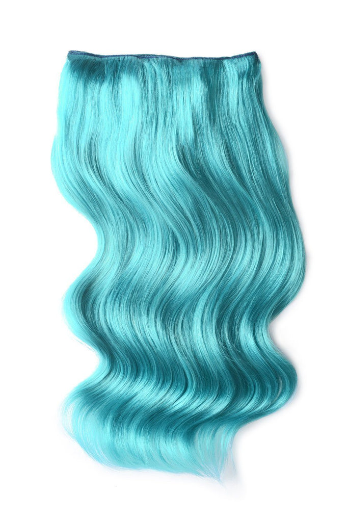 Double Wefted Full Head Remy Clip in Human Hair Extensions - Turquoise
