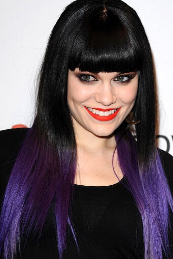 Jessie-J-long-black-dipdye-purple-hair-extensions