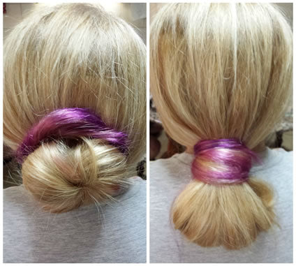 doughnut bun and wrapped ponytail hairdo